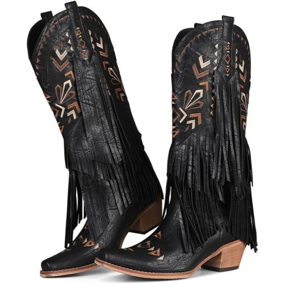 SaraIris Women's Cowgirl Boots black Polyurethane Knee High Boots